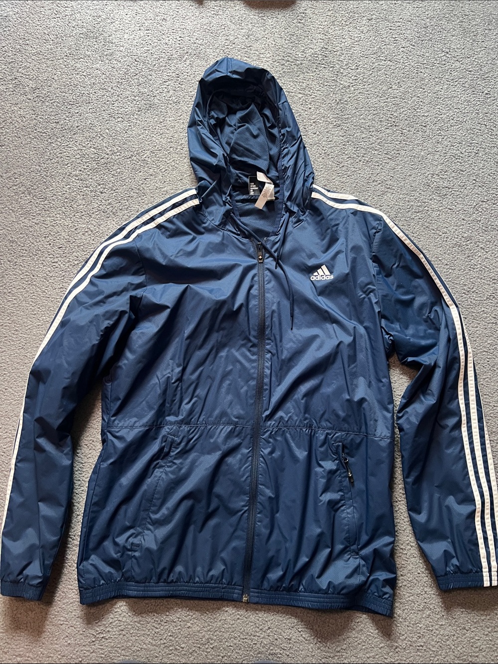 Adidas Navy/White Zip-Front Hooded Jacket Women's L